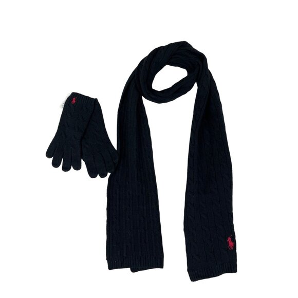 Ralph Lauren black pony knitted  Scarf and mittens New - Picture 1 of 8